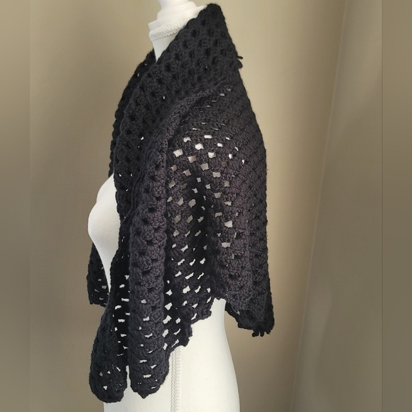 Black Triangle Scarf Handmade Knitted Scarf #1067 - Picture 6 of 11